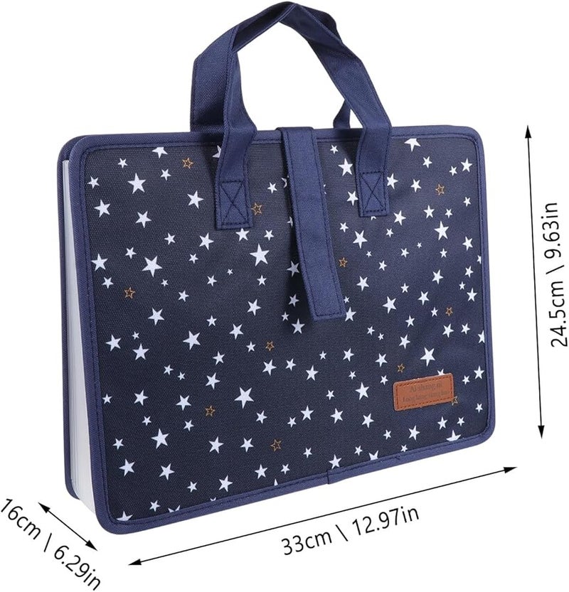 HANABASS Oxford Cloth Expanding File Folder A4 Document Storage Bag Organizer Multi Pocket Holder Star Pattern - Image 2